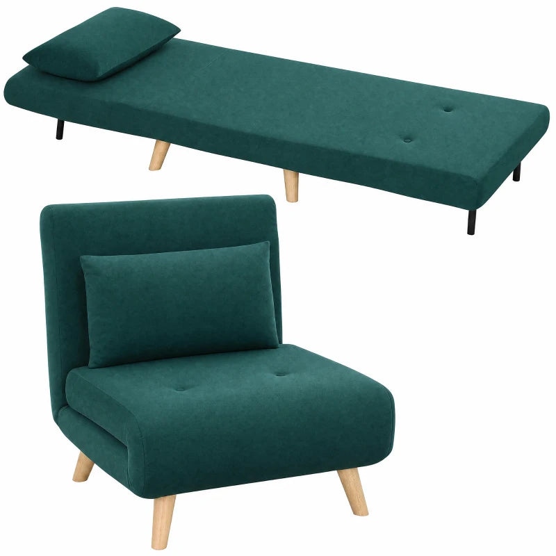 Nancy's Varedo Slaapfauteuil - Slaapbank - Slaapstoel - 6-Voudig verstelbare rugleuning - Donkergroen - Fluweel