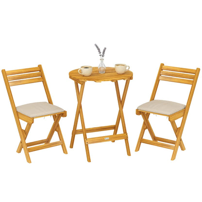 Nancy's Sardegna Bistroset - Tuinset - Balkonset - 3-Delig - Natuurlijk hout / Beige - Acaciahout