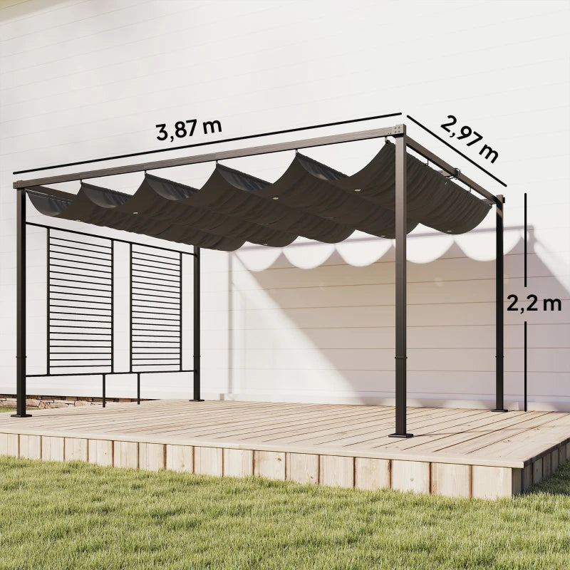 Nancy's Primiero Pergola - Terrasoverkapping - Intrekbaar dak - Grijs - Staal - ± 385 x 300 x 220 cm