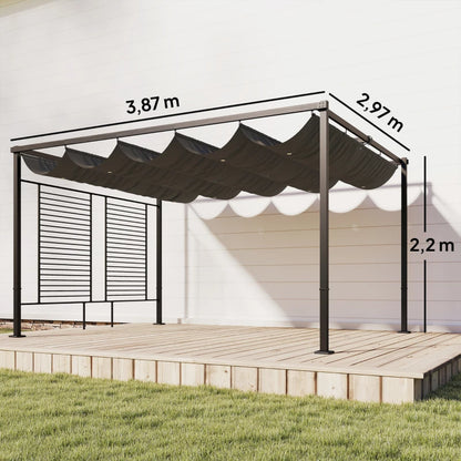 Nancy's Primiero Pergola - Terrasoverkapping - Intrekbaar dak - Grijs - Staal - ± 385 x 300 x 220 cm