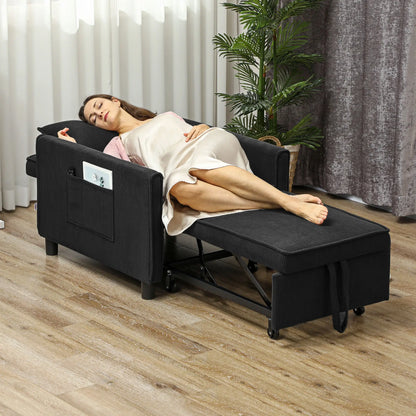 Nancy's Reigada Slaapbank - Logeerbed - Slaapstoel - Stoel met Slaapfunctie - Zwart - Ribfluweel