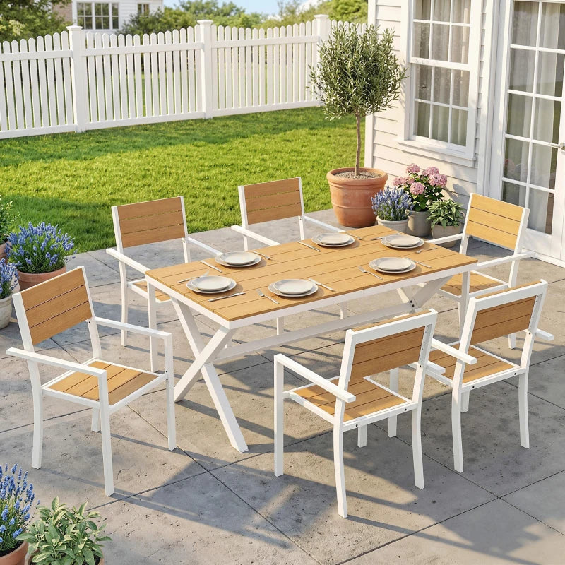 Nancy's Siracusa Tuinset - Tuimeubelset - Eettafelset voor Buiten - 6-Persoons - Wit / Teak