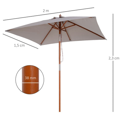 Nancy's Arvin Parasol - Tuinparasol - Zonwering - Opvouwbaar - 3 Niveaus - Hout - Polyester - Grijs- 200 x 150 cm