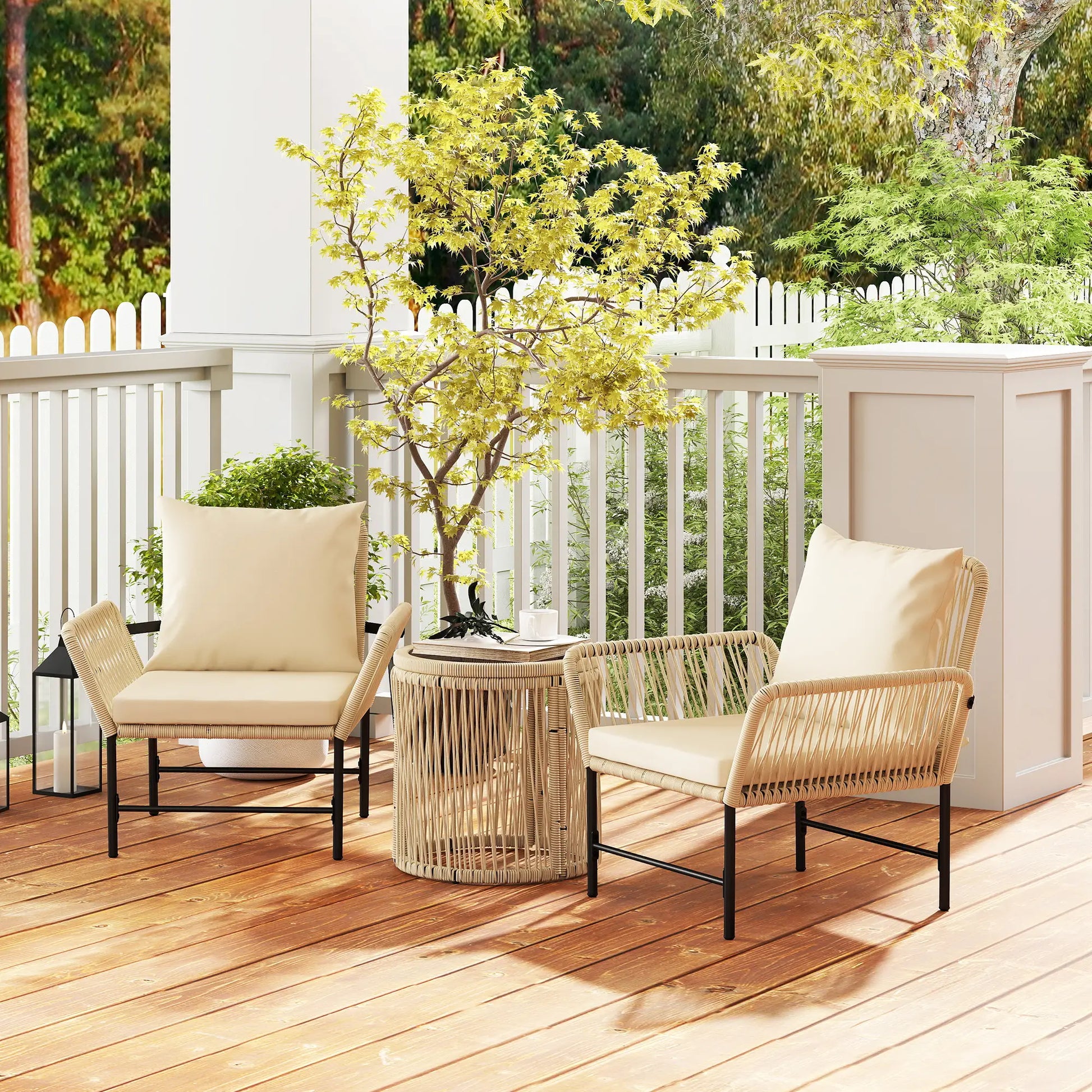 Nancy's Gavoi Tuinset - Tuinmeubelset - Kaki / Beige / Zwart - Rotan