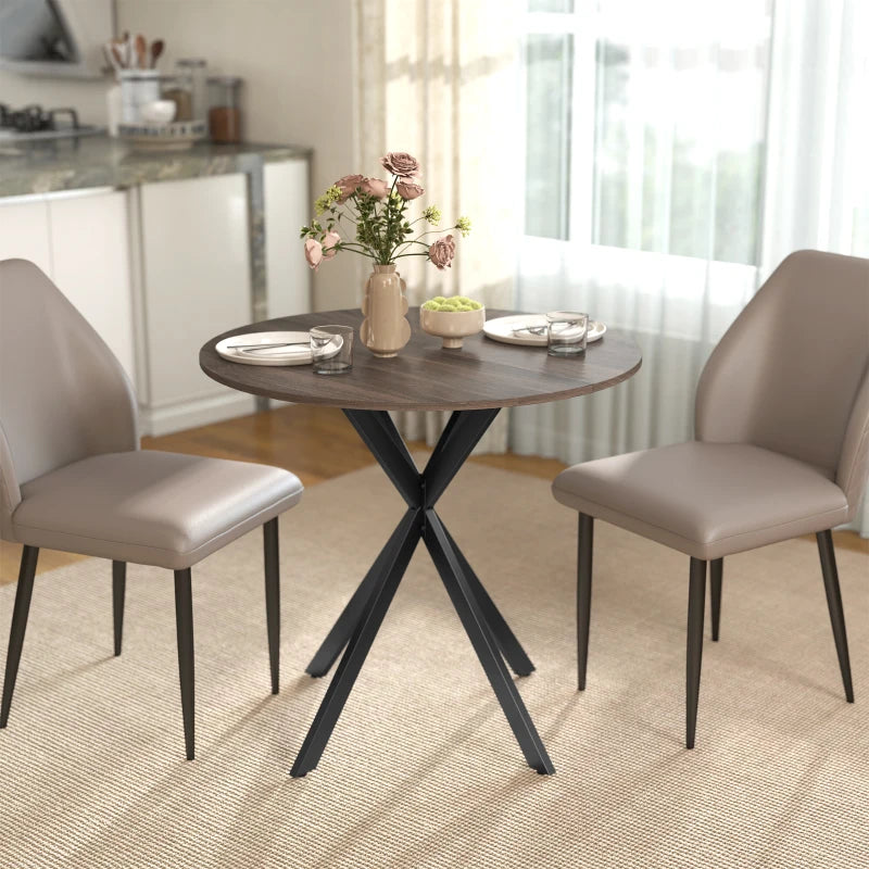 Nancy's Travo Eettafel rond - Ronde eettafel met houtlook - Bruin - Spaanplaat / Staal - Ø80 x 75H cm