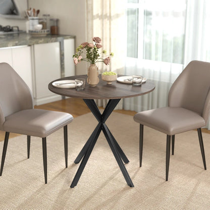 Nancy's Travo Eettafel rond - Ronde eettafel met houtlook - Bruin - Spaanplaat / Staal - Ø80 x 75H cm