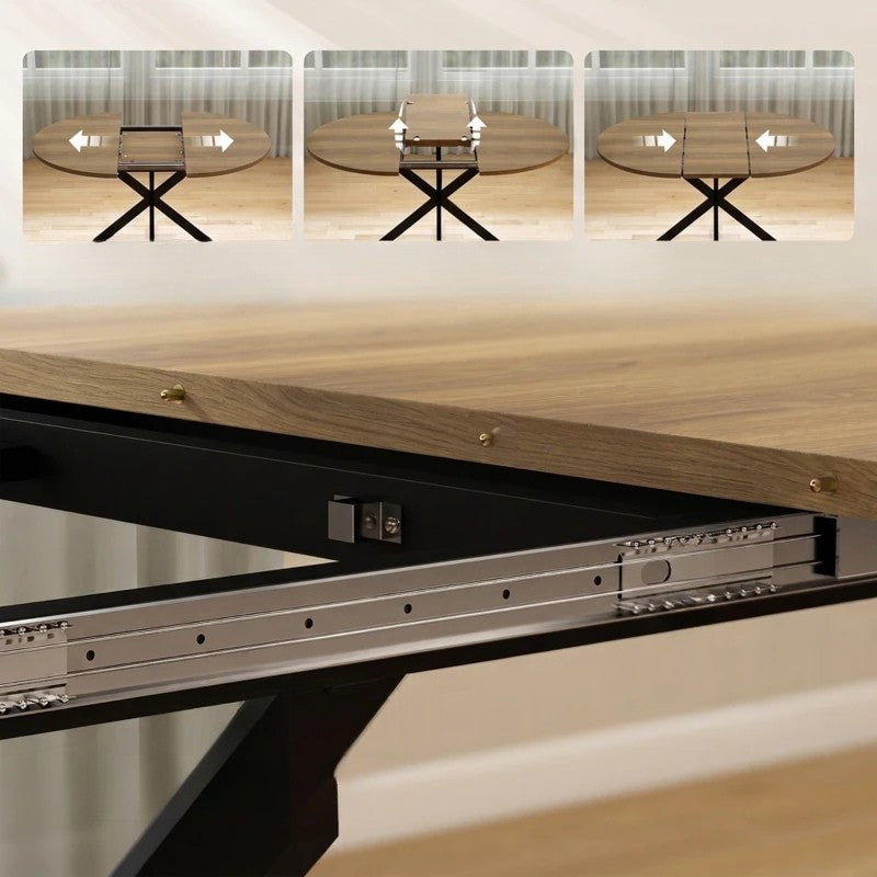 Nancy's Tossicia Eettafel Ovaal - Uitschuifbare eettafel - Tafel ovaal - Bruin / Zwart - MDF / Staal