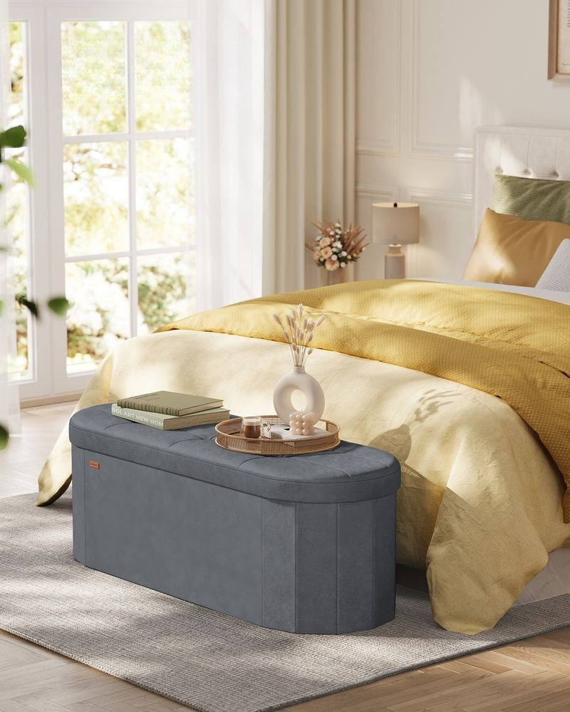 Nancy's Prali Opbergbank - Bankje met opbergruimte - 110 Liter - Grijs - Fluweel - ± 110 x 40 x 40 cm