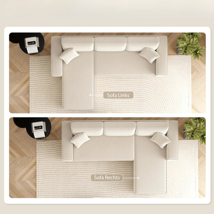 Nancy's Licata Hoekbank - Rechts of Links - Crèmewit - Corduroy - ± 240 x 155 x 85 cm