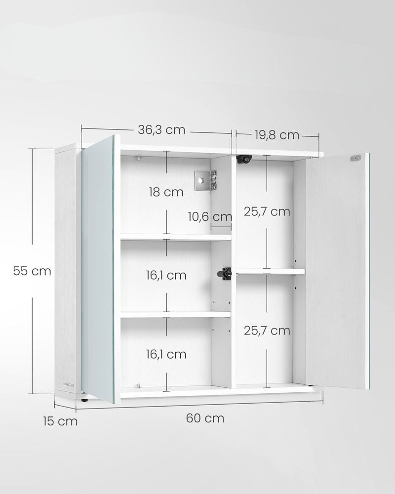 Nancy's Sestola Spiegelkast - Badkamerkast - Ruim & Verstelbaar - 60 x 15 x 55 cm