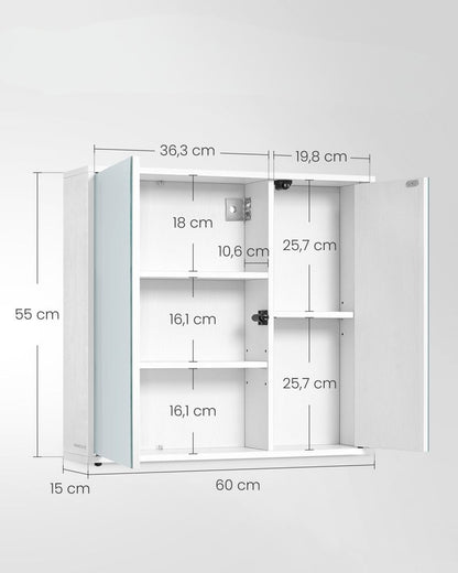 Nancy's Sestola Spiegelkast - Badkamerkast - Ruim & Verstelbaar - 60 x 15 x 55 cm
