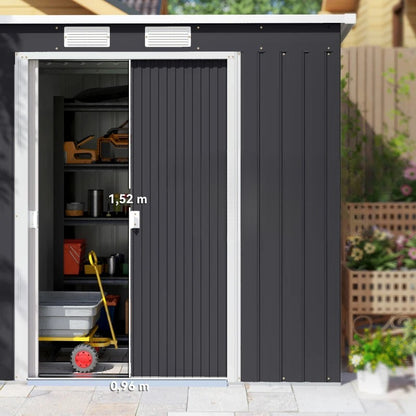 Nancy's Penango Opbergschuur - Gereedschapsschuur - Tuinschuur - Tuinhuisje - Grijs - Staal - ± 215 x 130 x 159/172 cm