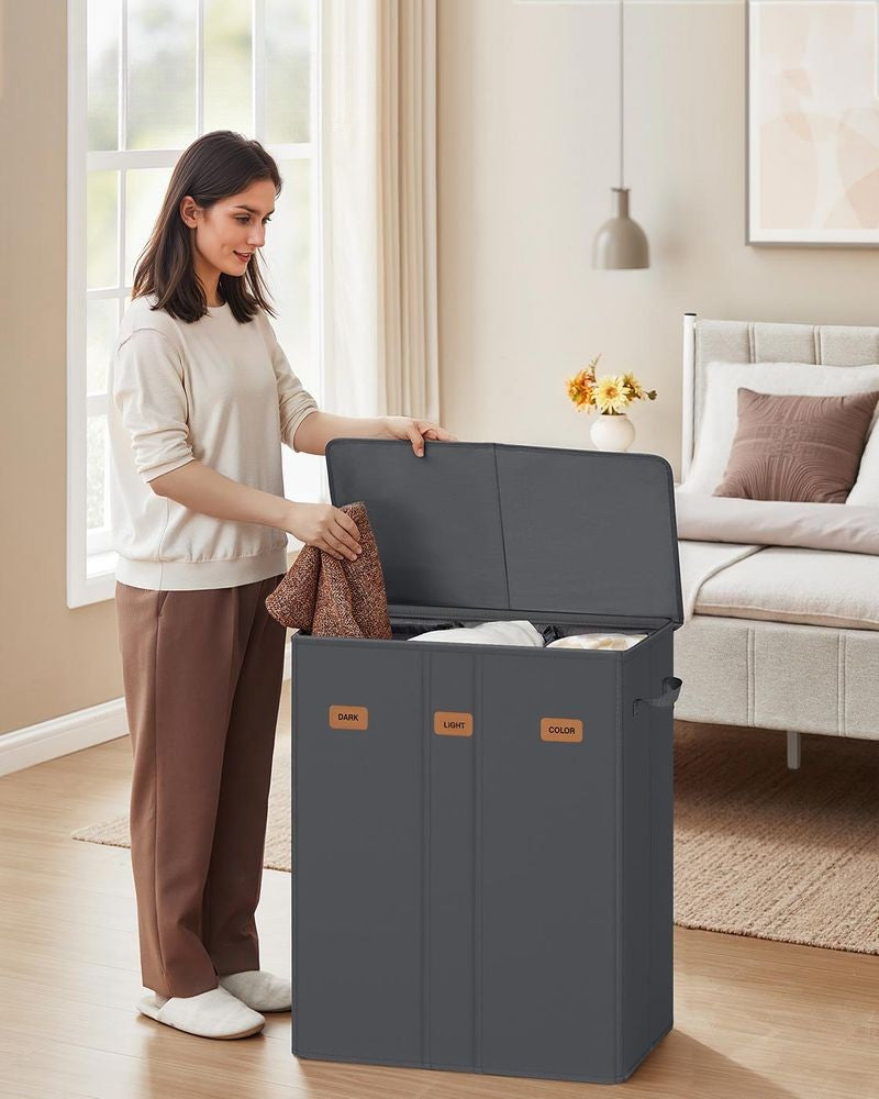 Nancy's Molinella Wasmand - Wasbox - Was sorteerder - 3 vakken - Donkergrijs - 160 Liter