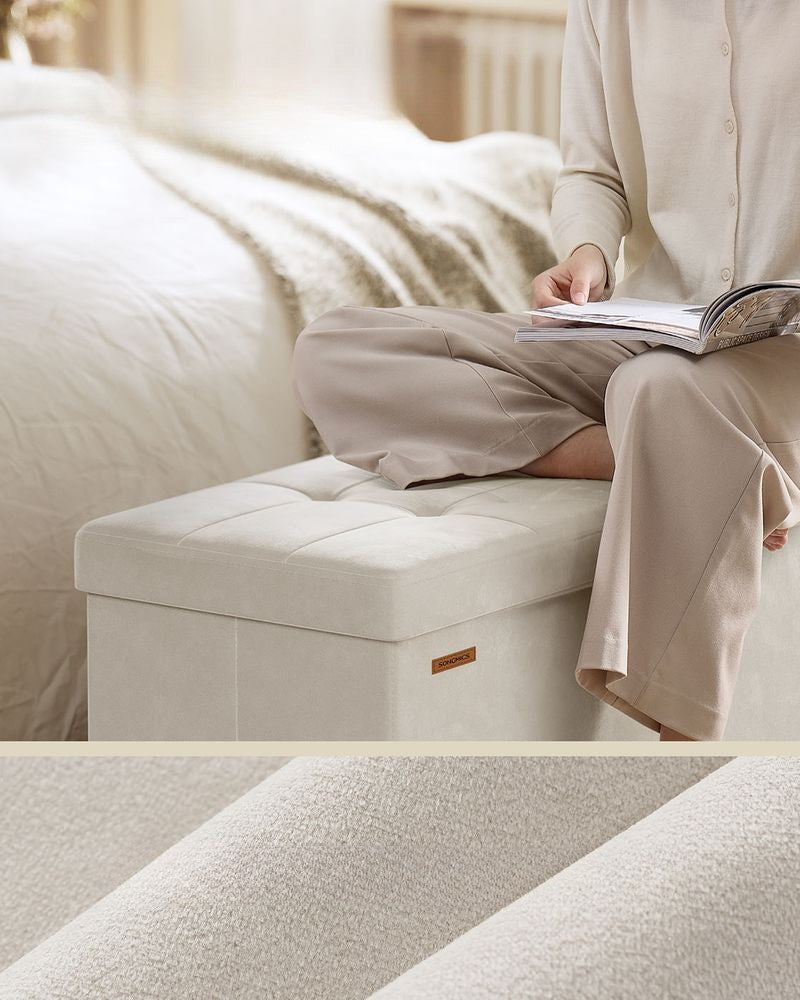 Nancy's Erbusco Opbergbank - Poef met Opbergruimte - Bankje - Beige - Fluweel - ± 110 x 40 x 40 cm