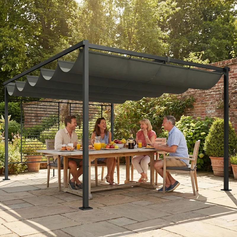 Nancy's Primiero Pergola - Terrasoverkapping - Intrekbaar dak - Grijs - Staal - ± 385 x 300 x 220 cm
