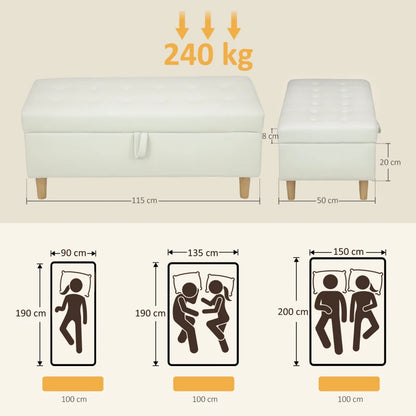 Nancy's Maresca Opbergbank - Bankje met opbergruimte - Crème Wit - Fluweel - ± 115 x 50 x 45 cm