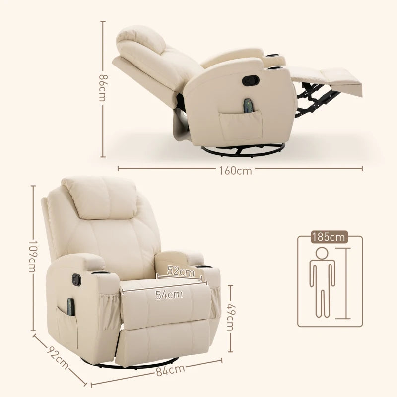 Nancy's Alleghe Massagestoel - Relaxstoel - Relaxfauteuil - Schommelfunctie - Verstelbare Rugleuning - Draaibaar - Créme - Kunstleer