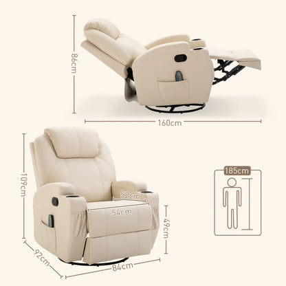 Nancy's Alleghe Massagestoel - Relaxstoel - Relaxfauteuil - Schommelfunctie - Verstelbare Rugleuning - Draaibaar - Créme - Kunstleer