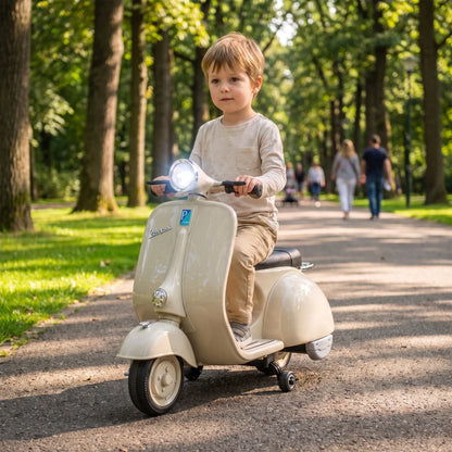 Nancy's Tolmezzo Elektrische Vespa voor Kinderen - Muziek en LED-koplamp - Afneembare zijwieltjes - Wit / Zwart