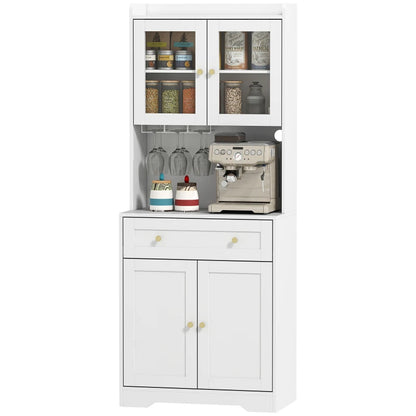 Nancy's Pastrengo Keukenkast - Vitrinekast - Opbergkast - Wit - MDF / Glas - ± 70 x 40 x 170 cm