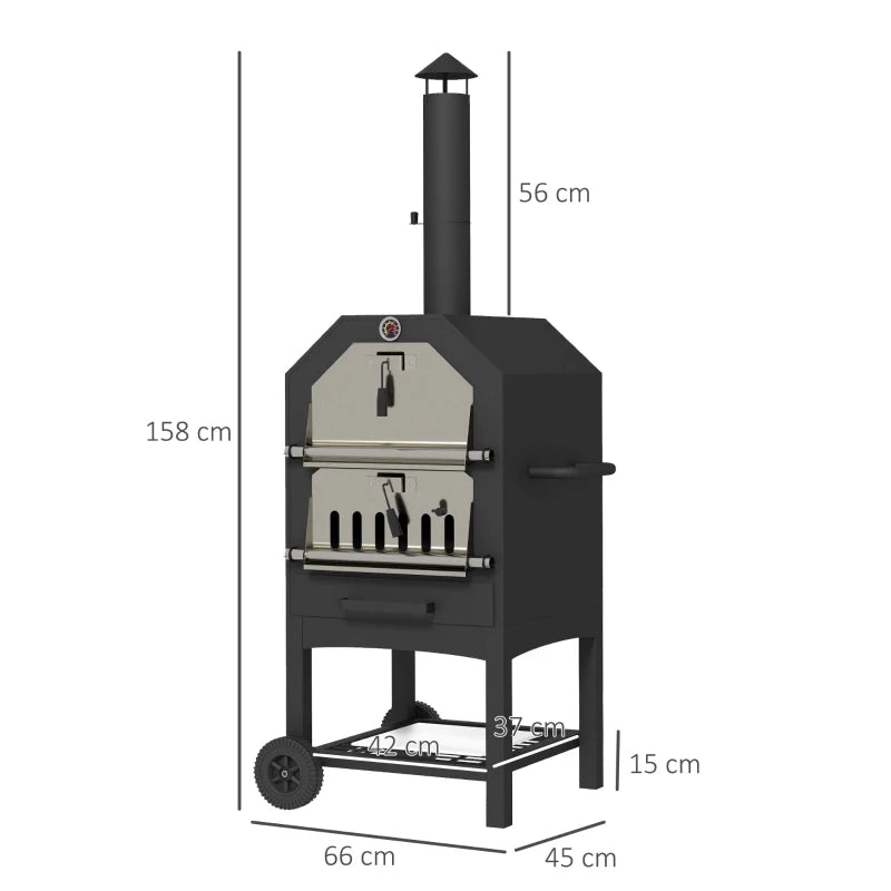 Nancy's Couto Barbecue - BBQ - Grill - Pizzaoven - Multifunctioneel - Houtskool - Zwart - Staal