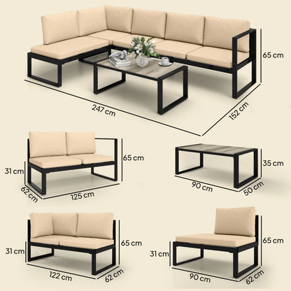 Nancy's Reitano Loungeset - Tuinset - Terrasset - 4-Delige Lounge Set - Zwart / Kaki / Grijs