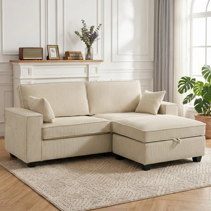 Nancy's Terlizzi Hoekbank - Flexibele Opbergpoef - Ruimte zitting - Beige - Corduroy - ± 215 x 150 x 95 cm