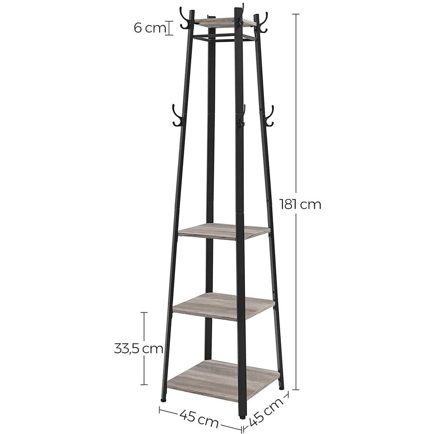 Nancy's Bremerton Coat Rack Standing - Porte-manteaux - Industriel - Métal - Bois - Marron/Noir - 45 x 45 x 181 cm