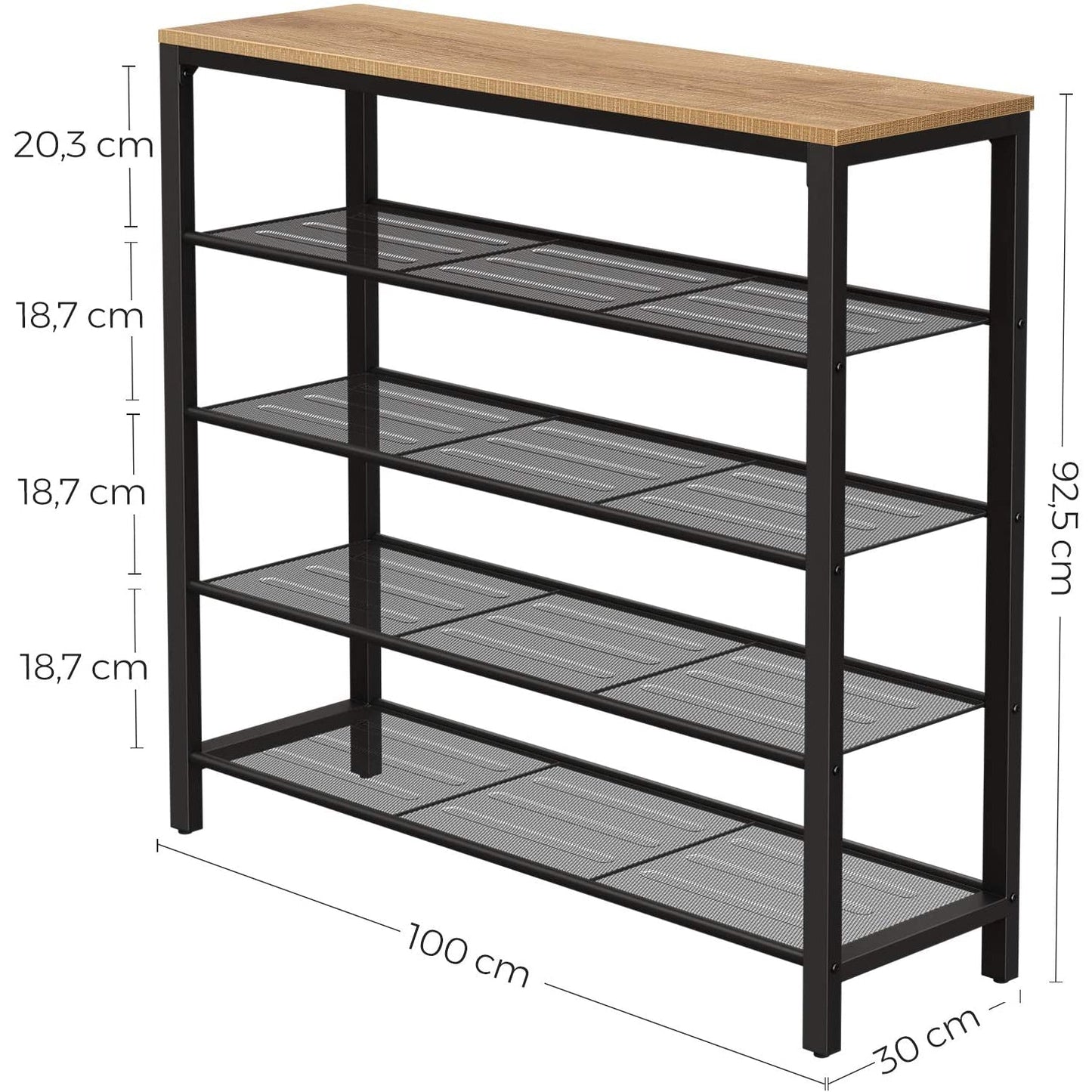 Nancy's Logan Shoe Rack - Shoe Cabinet for 16 Pairs of Shoes - Industrial Vintage Design - Wood and Metal - 100 x 30 x 92.5 cm