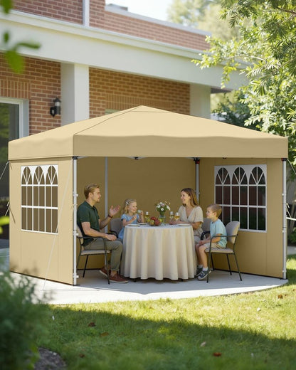 Nancy's Ruffre Partytent - Tuintent - Afneembare zijwanden - Zonwering - Opvouwbaar en draagbaar - Beige - 300 x 300 x 260 cm