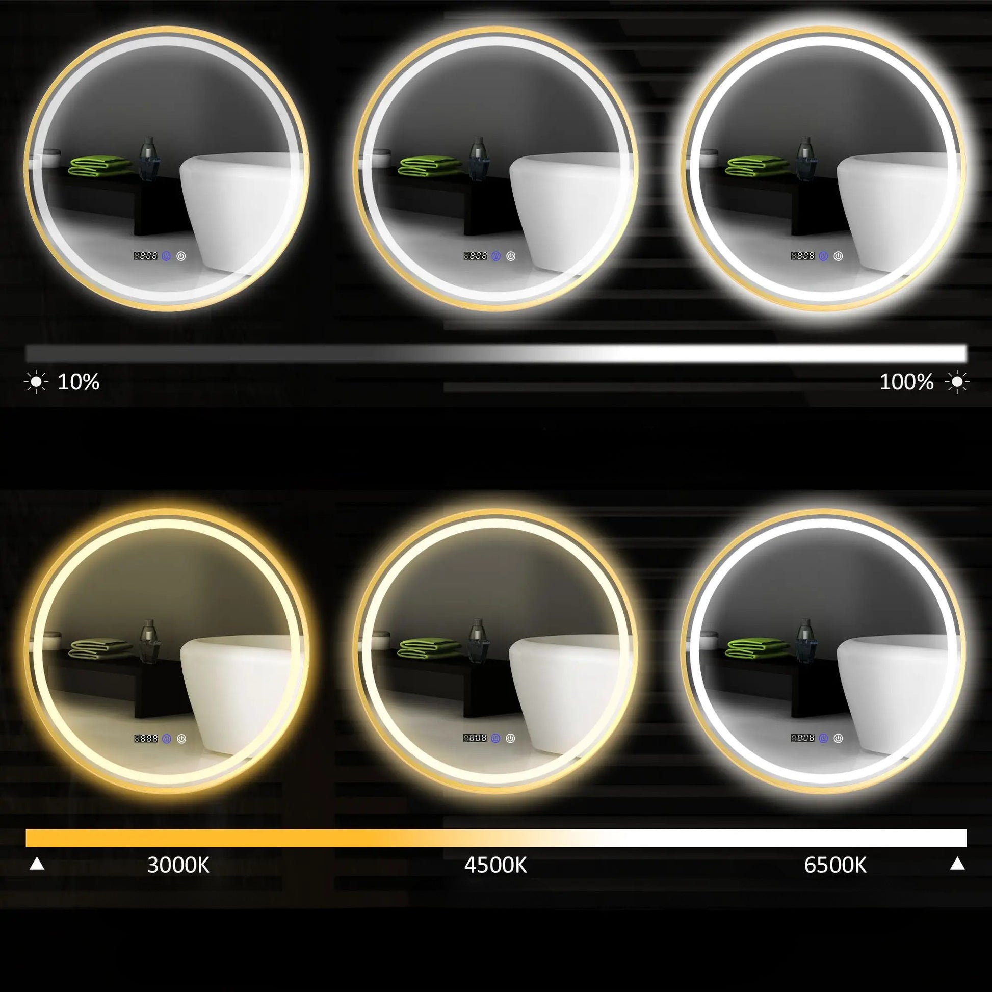 Nancy's Daone Badkamerspiegel - Spiegel met LED-Verlichting - Anticondensfunctie - Goud - Ø60 cm