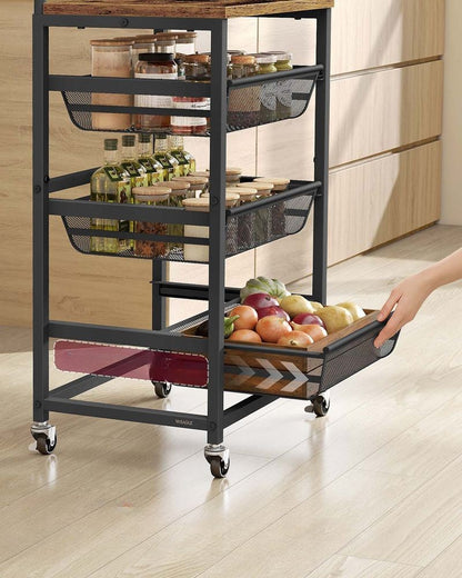 Nancy's Olbia Keukentrolley - Serveerwagen - Keukenrek - Vintage Bruin / Zwart - ± 40 x 30 x 75 cm