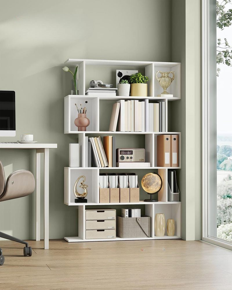 Nancy's Mesero Boekenkast - Opbergkast - Vitrinekast - S-vorm - Wit - ± 90 x 25 x 160 cm