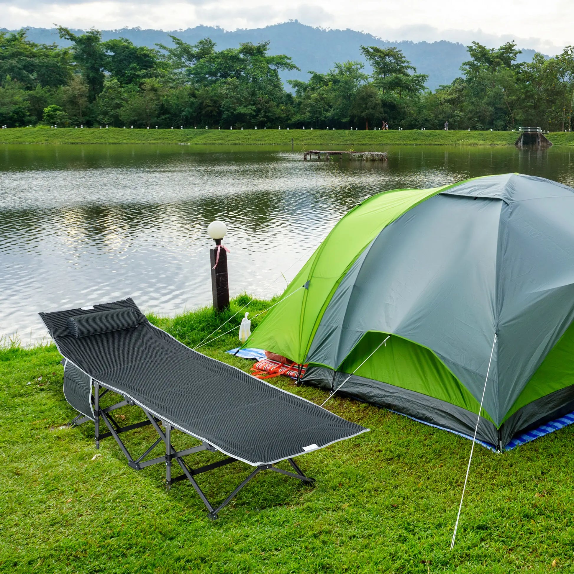 Nancy's Canelli Campingbed - Stretcher - Veldbed - Vouwbed - Grijs - ± 190 x 65 x 55 cm