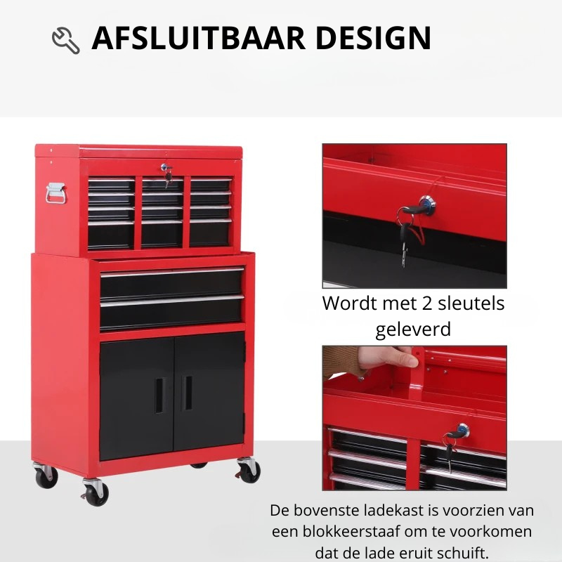 Nancy's Nebbiuno Werkplaatswagen - Gereedschapswagen - Gereedschapskist - Rood - Staal - ± 60 x 35 x 110 cm