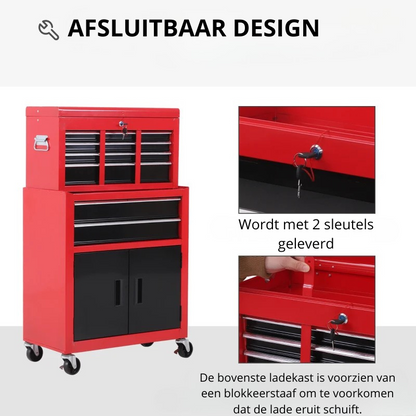 Nancy's Nebbiuno Werkplaatswagen - Gereedschapswagen - Gereedschapskist - Rood - Staal - ± 60 x 35 x 110 cm
