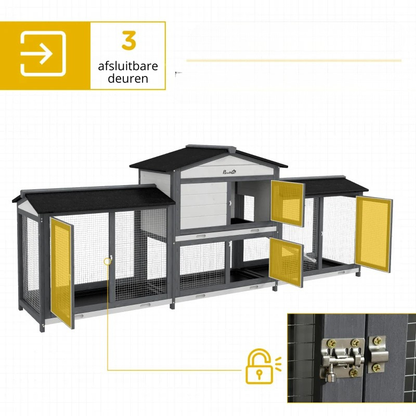 Nancy's Perca Dierenverblijf - Dierenhok - Konijnenhok - Grijs - Dennenhout - ± 230 x 55 x 95 cm