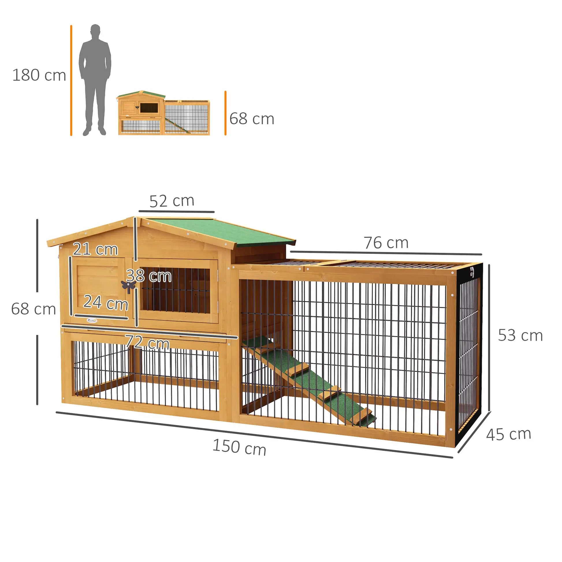 Nancy's Codogno Konijnenhok - Dierenhok - Dierenverblijf - Dennenhout - ± 150 x 50 x 70 cm