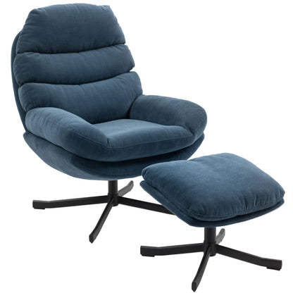 Nancy's Pedaso Relaxfauteuil - Loungestoel - Relaxstoel - Met Voetenbank - Blauw - Chenille
