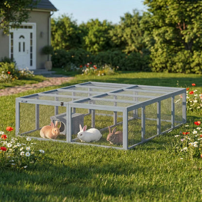 Nancy's Rossano Konijnenhok - Dierenren - Dierenhok - Konijnenren - Grijs - Dennenhout - ± 180 x 150 x 50 cm