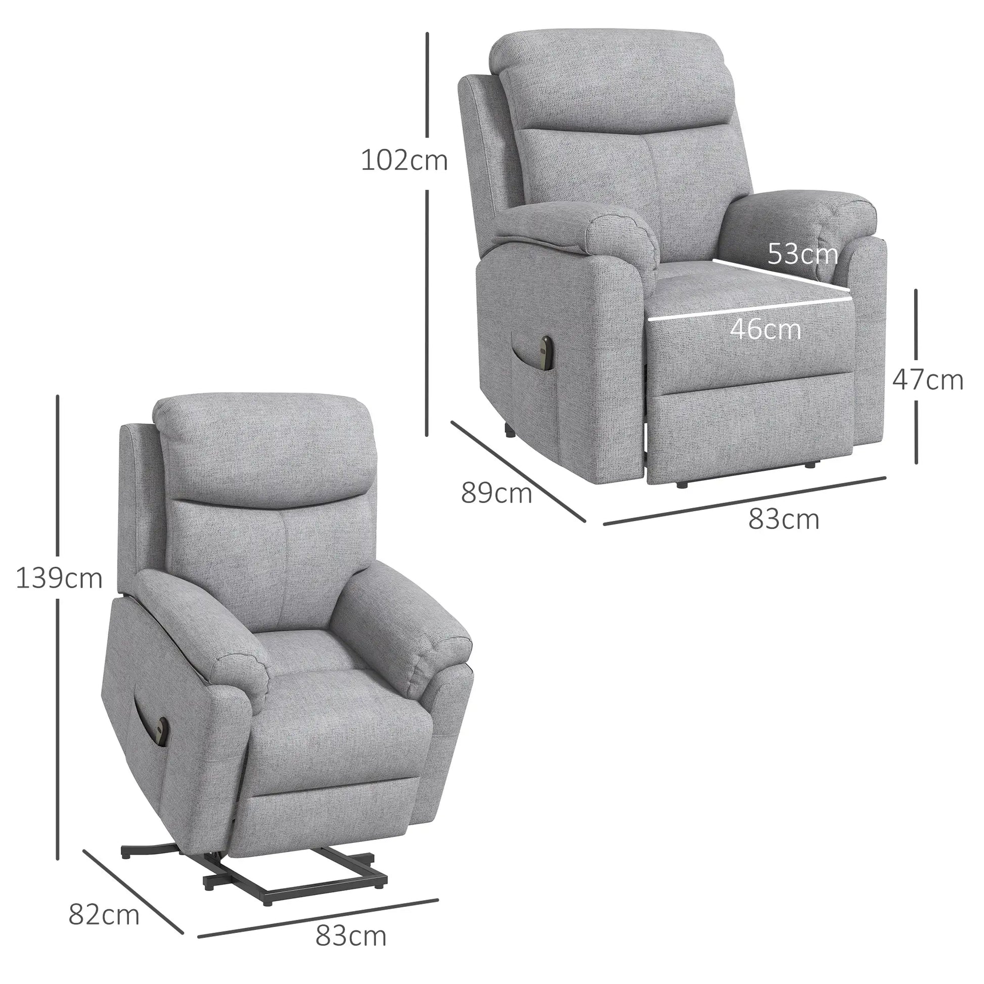 Nancy's Lanciano Sta op Stoel - Opsta Stoel - Seniorenstoel - Relaxfauteuil - Massagestoel - Grijs - Linnen