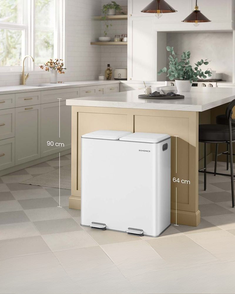 Nancy's Osoppo Afvalscheidingsprullenbak - Afvalbak - Pedaalemmer - Afval Scheiden - Wit - 2 x 30 Liter