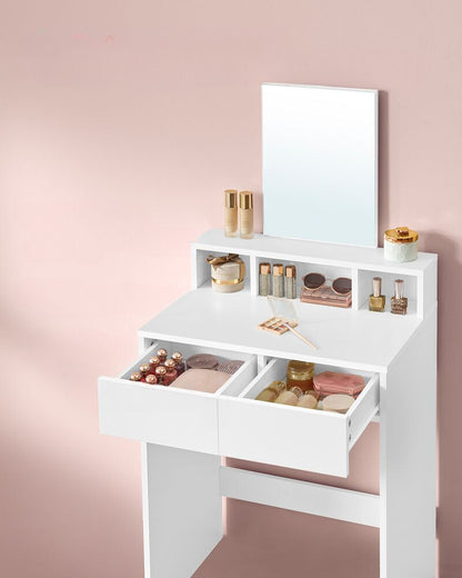 Nancy's Linhares Make-up Tafel Met Spiegel - Kaptafel - Wit - ± 40 x 60 x 130 cm