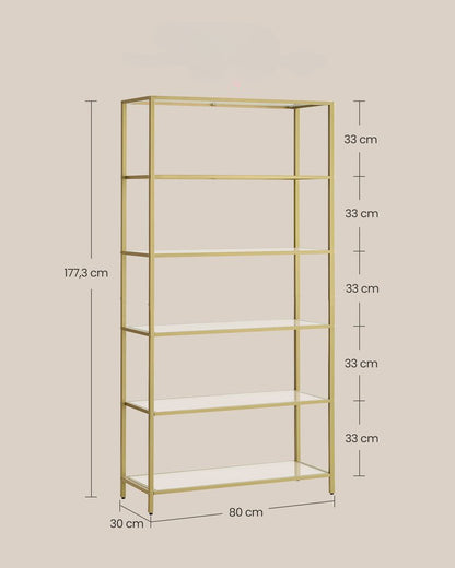 Nancy's Swindon Wandkast Goud - Boekenkast - Modern - Staal - Glas - 80 x 30 x 177,3 cm