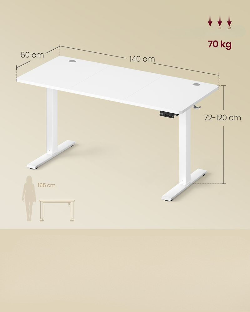 Nancy's Pozzuoli Verstelbare Bureau - Elektrisch Bureau - Zit/Sta Bureau - Wit - 140 x 60 x 72-120 cm