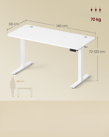 Nancy's Pozzuoli Verstelbare Bureau - Elektrisch Bureau - Zit/Sta Bureau - Wit - 140 x 60 x 72-120 cm