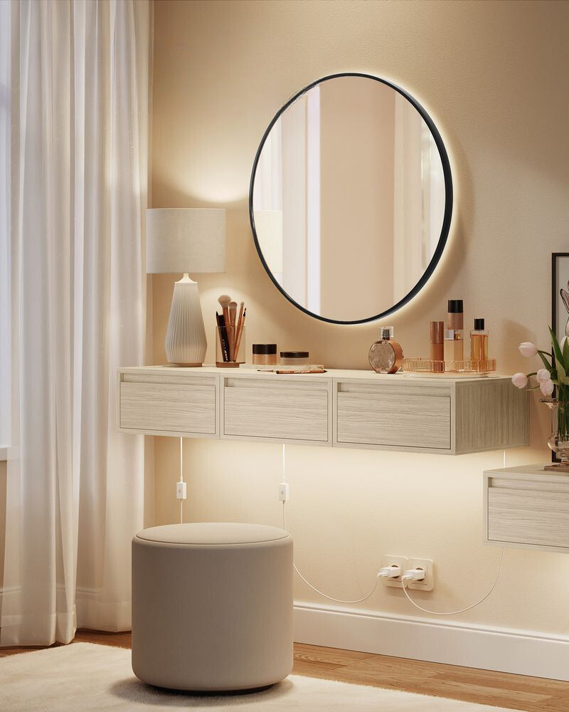 Nancy's Bova Nachtkastjes Set van 2 - Zwevende Lades - Met verlichting in 3 kleuren - Beige - ± 40 x 35 x 20 cm 