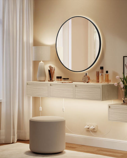 Nancy's Bova Nachtkastjes Set van 2 - Zwevende Lades - Met verlichting in 3 kleuren - Beige - ± 40 x 35 x 20 cm 