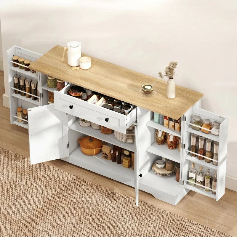 Nancy's Teglio Keukenkast - Opbergkast - Voorraadkast - Dressoir - Wit / Eiken - ± 140 x 40 x 85 cm