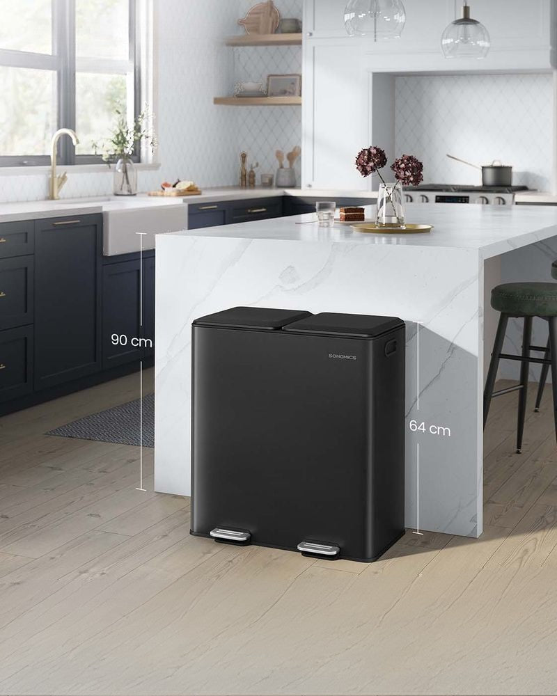 Nancy's Osoppo Afvalscheidingsprullenbak - Afvalbak - Pedaalemmer - Afval Scheiden - Zwart - 2 x 30 Liter